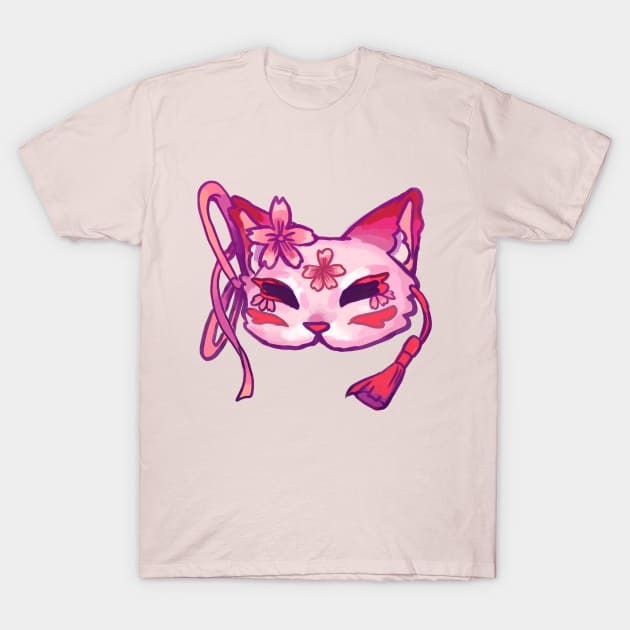 kitsune mask pink  japanese sakura aesthetic T-Shirt by craftsanime